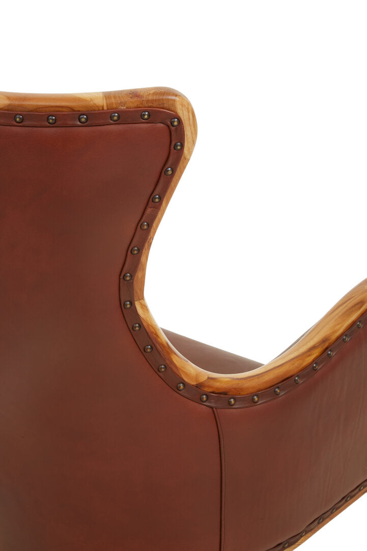 Sumatra Brown Cow Leather and Teak Wood Frame Chair