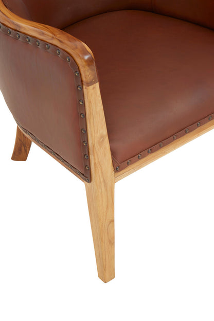 Sumatra Brown Cow Leather and Teak Wood Frame Chair