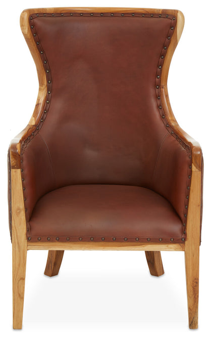 Sumatra Brown Cow Leather and Teak Wood Frame Chair