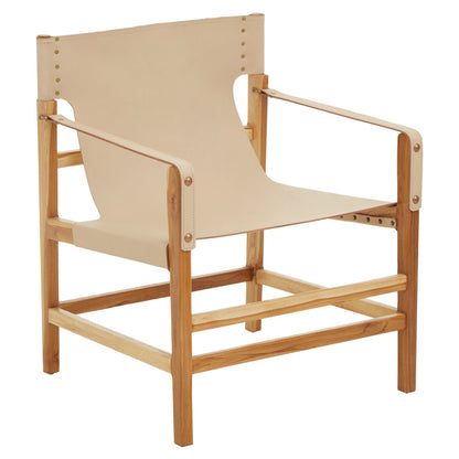 Sumatra Cream Leather and Teak Wood Chair