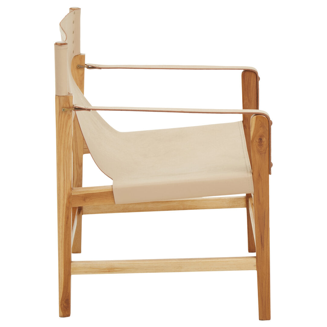 Sumatra Cream Leather and Teak Wood Chair