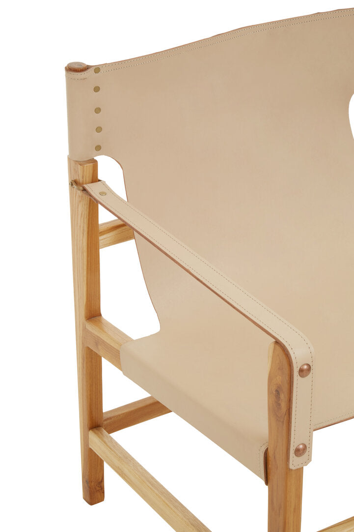 Sumatra Cream Leather and Teak Wood Chair