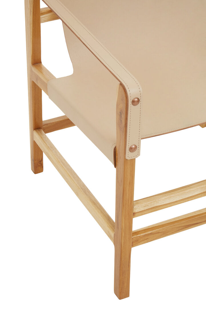 Sumatra Cream Leather and Teak Wood Chair