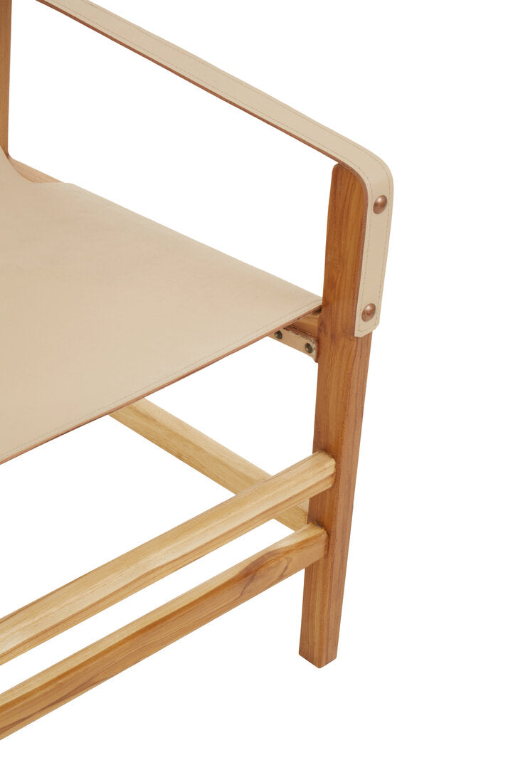 Sumatra Cream Leather and Teak Wood Chair