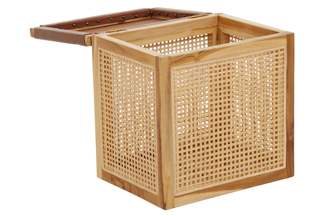 Sumatra Rattan and Leather Storage Box Side Table