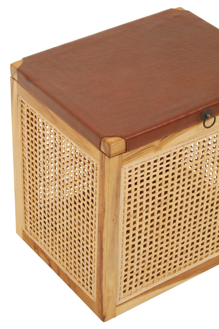 Sumatra Rattan and Leather Storage Box Side Table