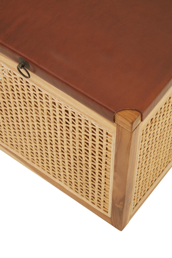 Sumatra Rattan and Leather Storage Box Side Table