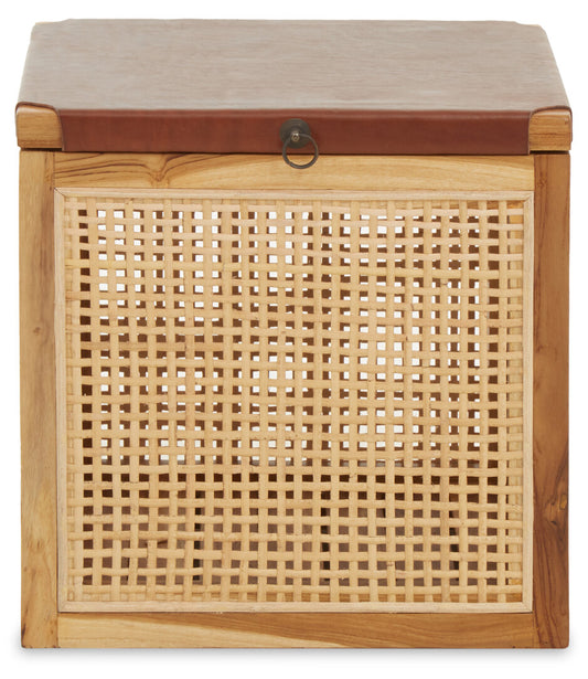 Sumatra Rattan and Leather Storage Box Side Table