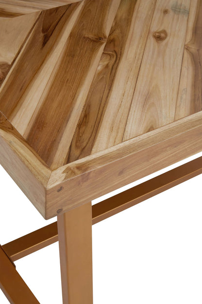 Sumatra Natural Teak Wood Rectangular Dining Table with Gold Frame