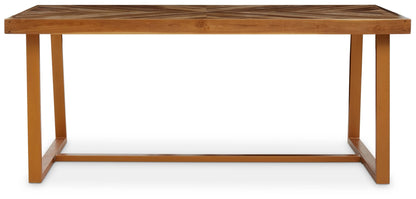 Sumatra Natural Teak Wood Rectangular Dining Table with Gold Frame
