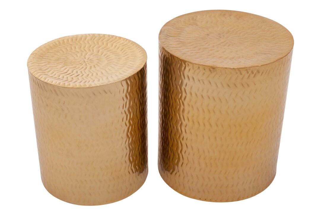 Knight Set of 2 Gold Finish Side Tables and Stools