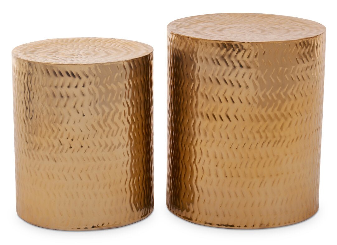 Knight Set of 2 Gold Finish Side Tables and Stools