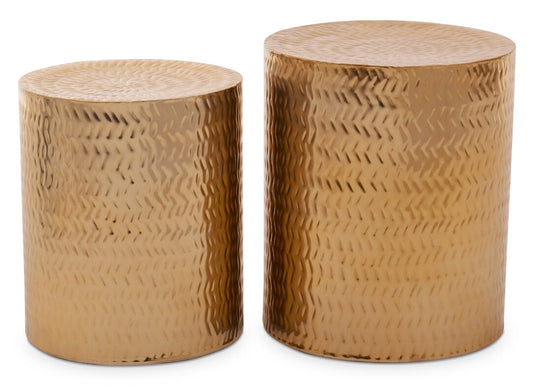 Knight Set of 2 Gold Finish Side Tables and Stools