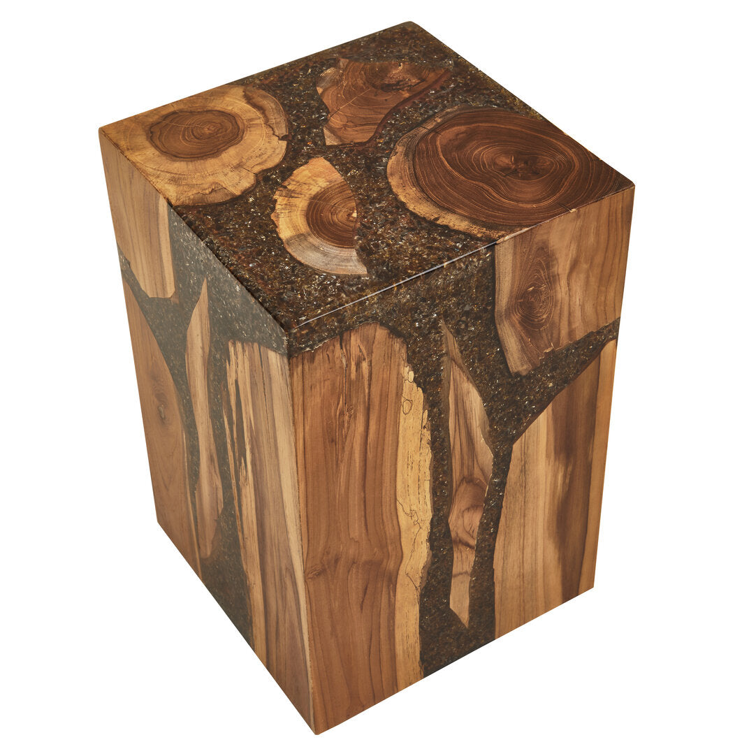 Lotus Resin and Teak Wood Side Table and Stool