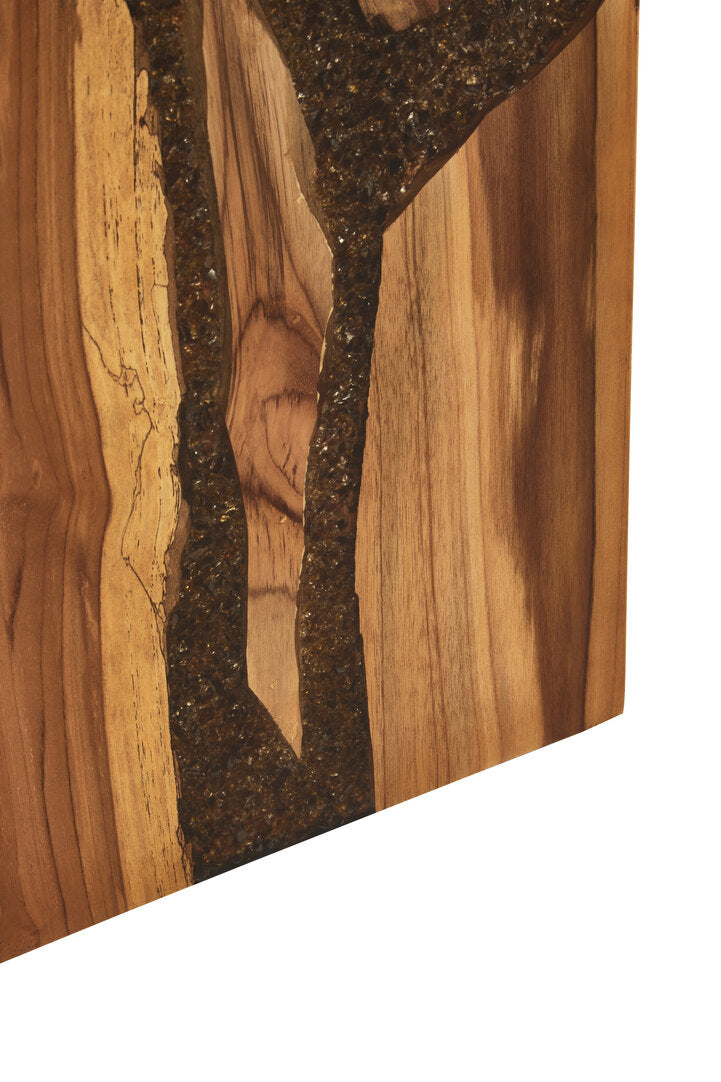 Lotus Resin and Teak Wood Side Table and Stool