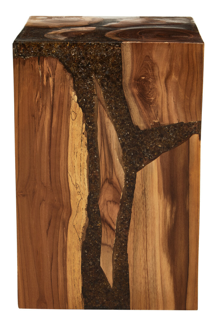 Lotus Resin and Teak Wood Side Table and Stool