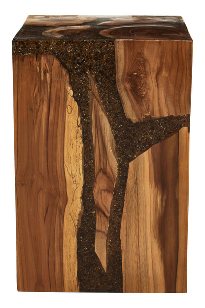 Lotus Resin and Teak Wood Side Table and Stool