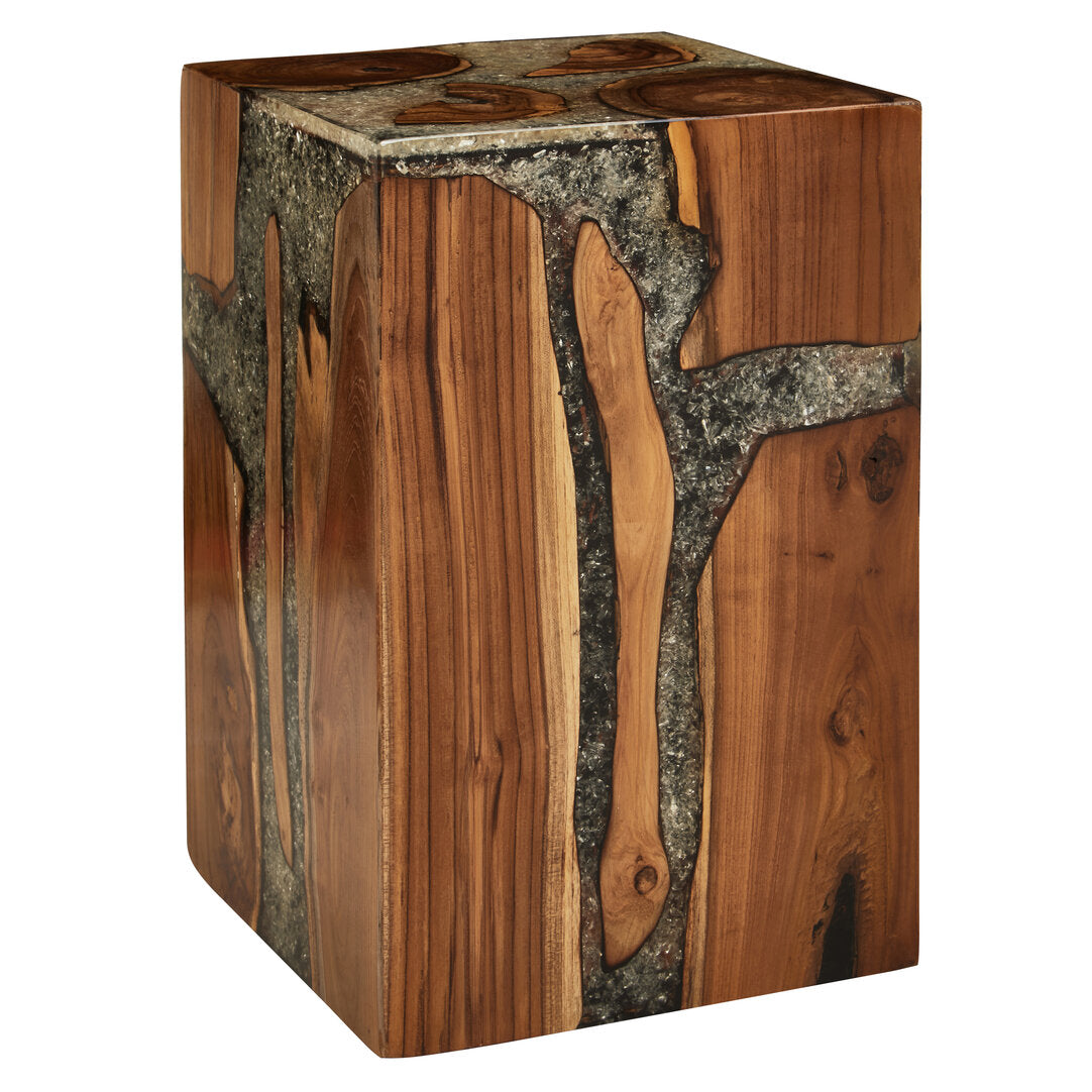 Lotus Teak Wood and Resin Side Table and Stool