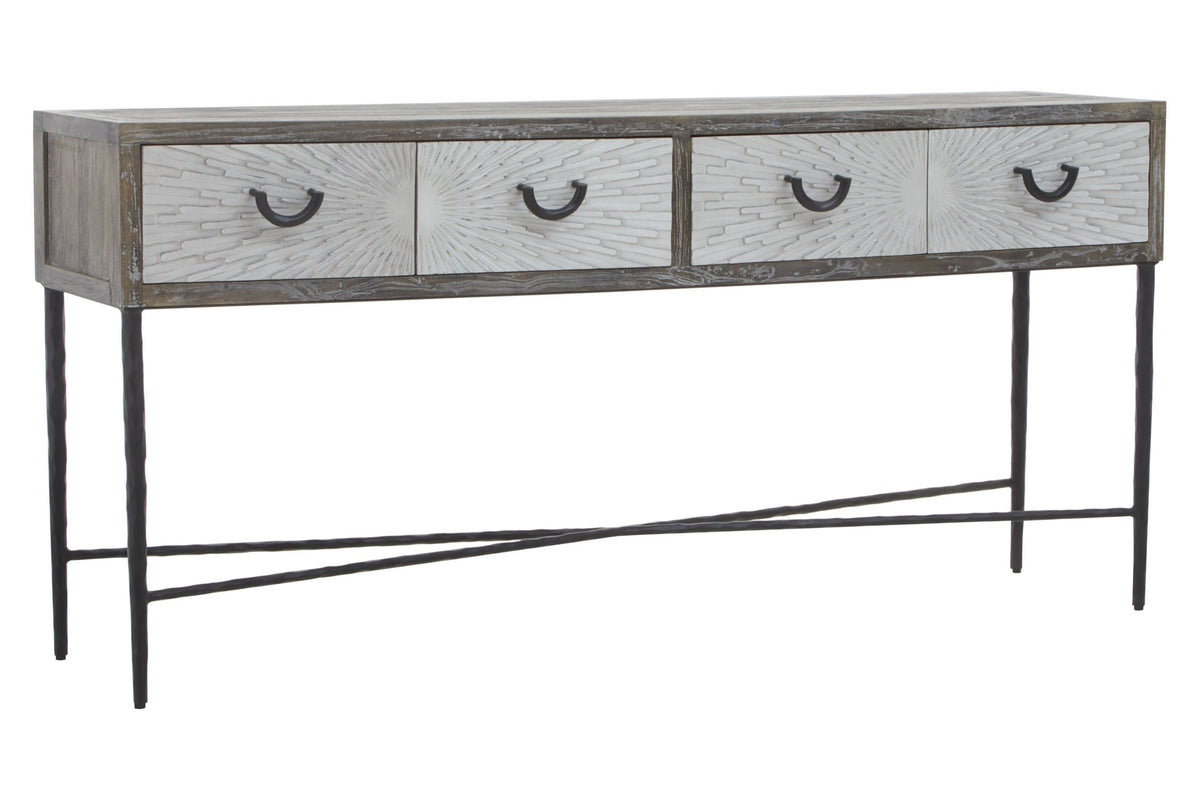 Bergamo Grey Wash Recycled Elm Wood Console Table with Drawers
