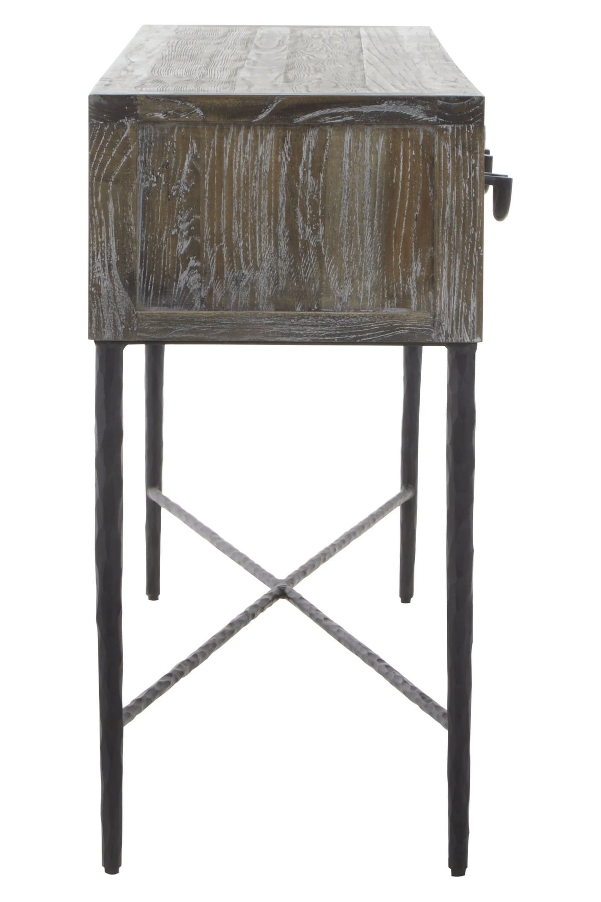 Bergamo Grey Wash Recycled Elm Wood Console Table with Drawers