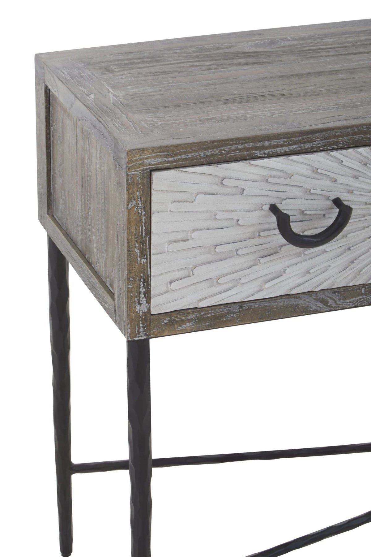 Bergamo Grey Wash Recycled Elm Wood Console Table with Drawers