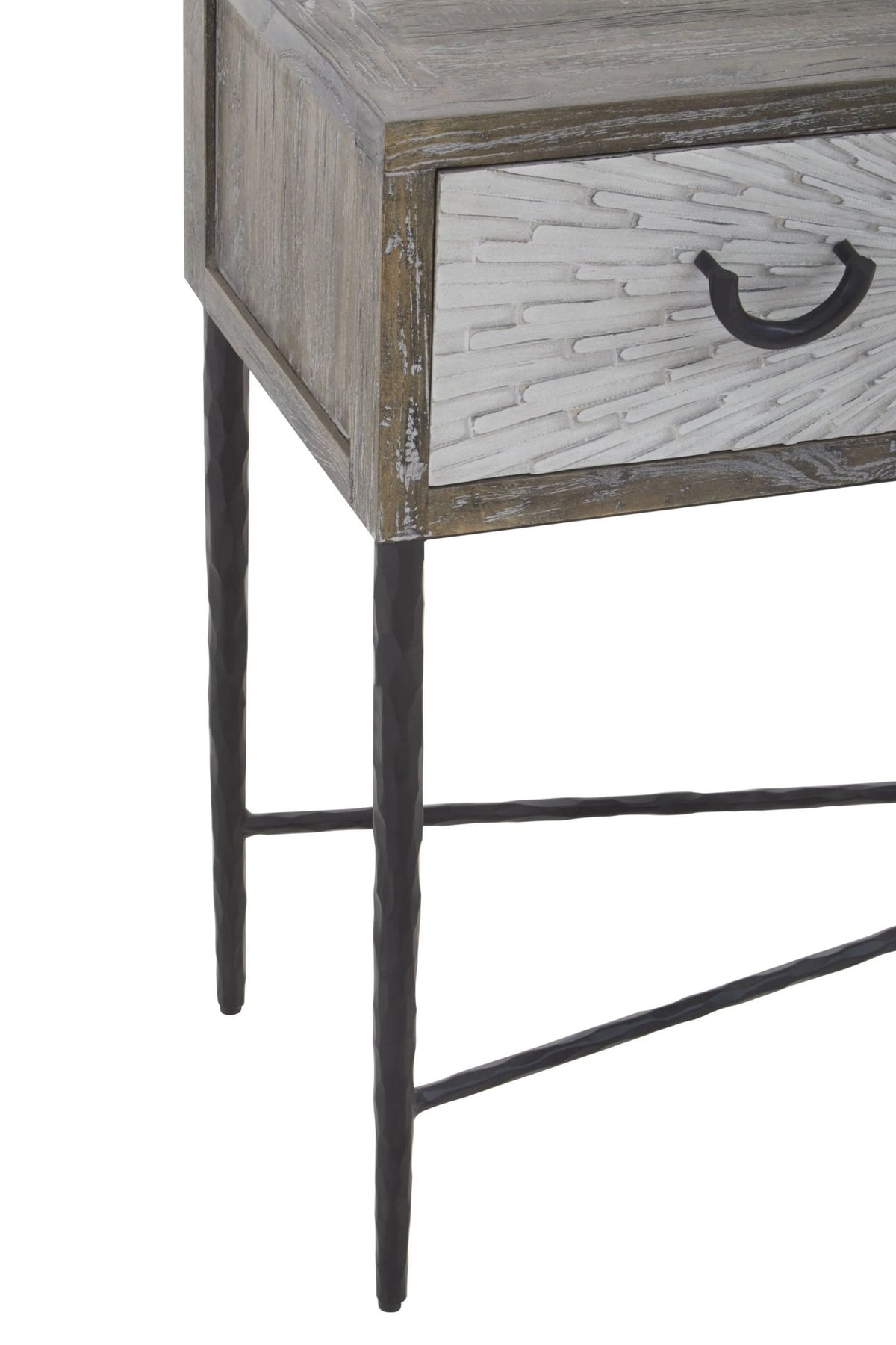Bergamo Grey Wash Recycled Elm Wood Console Table with Drawers
