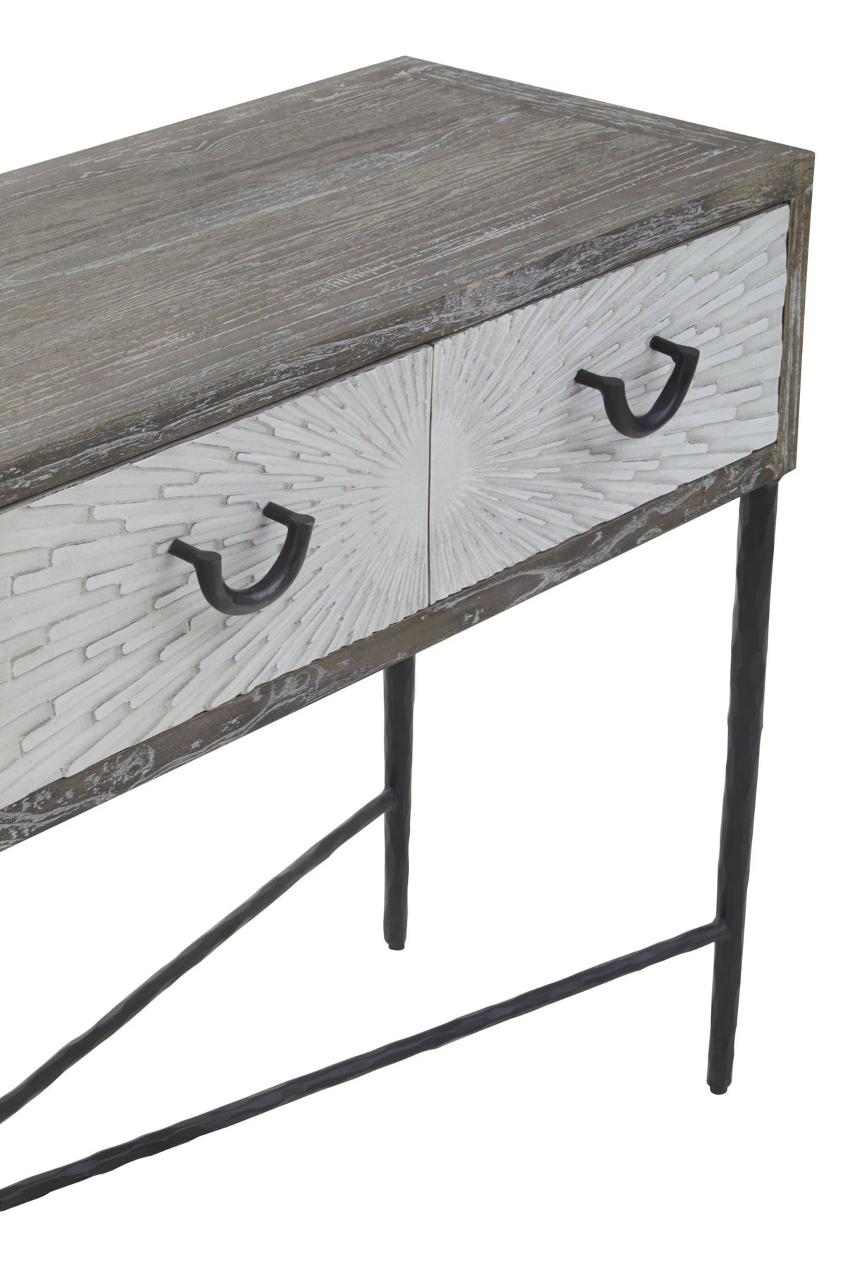 Bergamo Grey Wash Recycled Elm Wood Console Table with Drawers