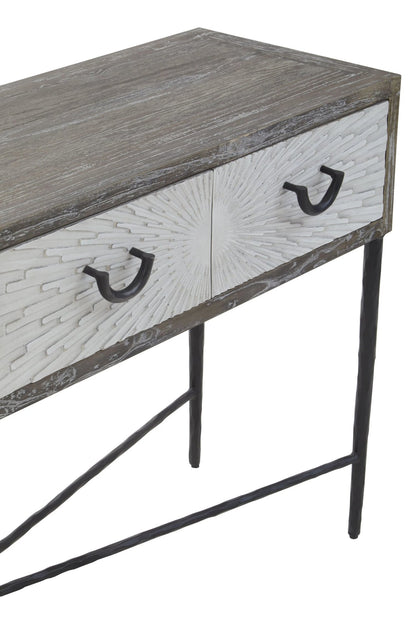 Bergamo Grey Wash Recycled Elm Wood Console Table with Drawers