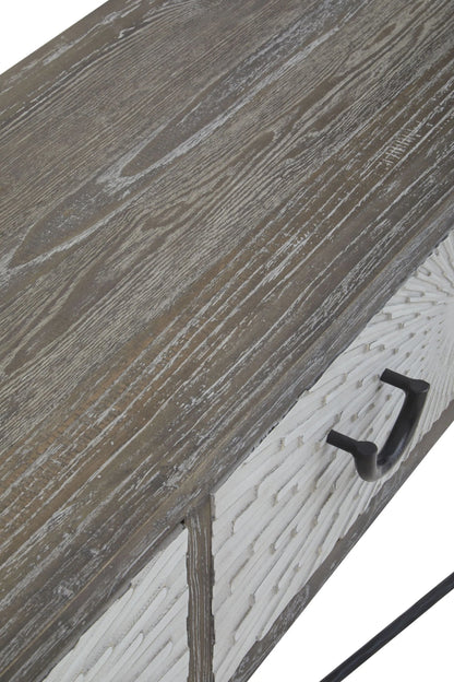 Bergamo Grey Wash Recycled Elm Wood Console Table with Drawers
