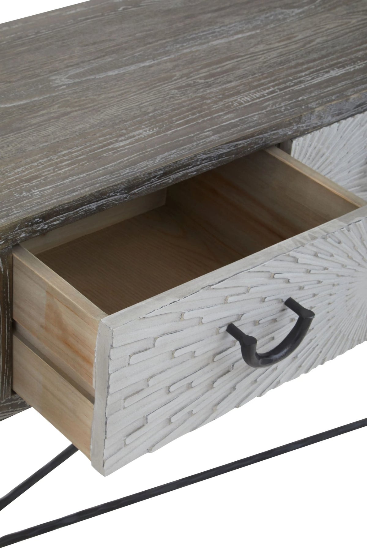 Bergamo Grey Wash Recycled Elm Wood Console Table with Drawers