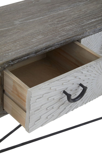 Bergamo Grey Wash Recycled Elm Wood Console Table with Drawers