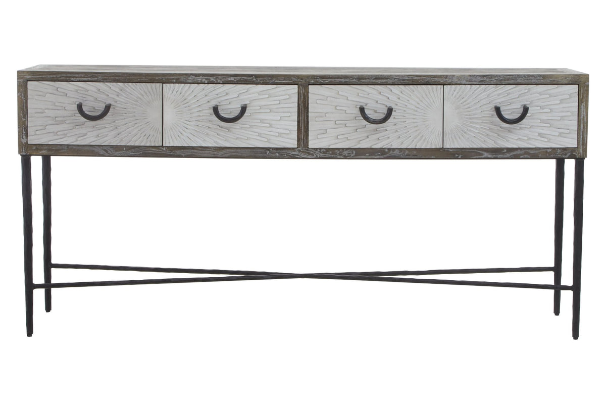 Bergamo Grey Wash Recycled Elm Wood Console Table with Drawers