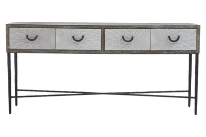 Bergamo Grey Wash Recycled Elm Wood Console Table with Drawers
