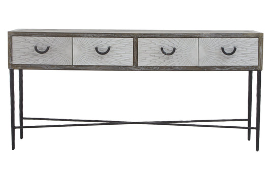 Bergamo Grey Wash Recycled Elm Wood Console Table with Drawers
