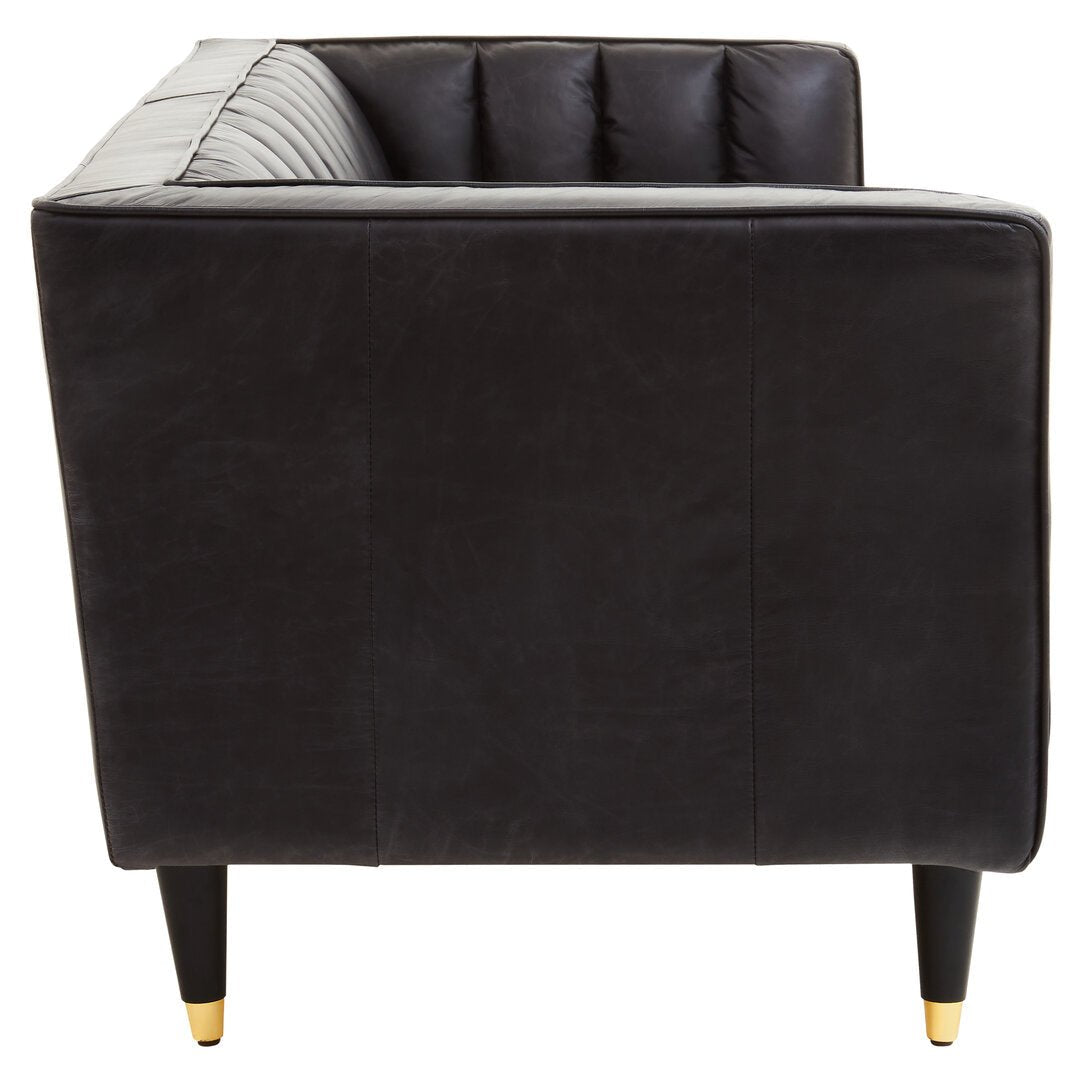 Monarch Three Seater Black Leather Sofa With Flared Arms