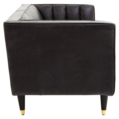 Monarch Three Seater Black Leather Sofa With Flared Arms