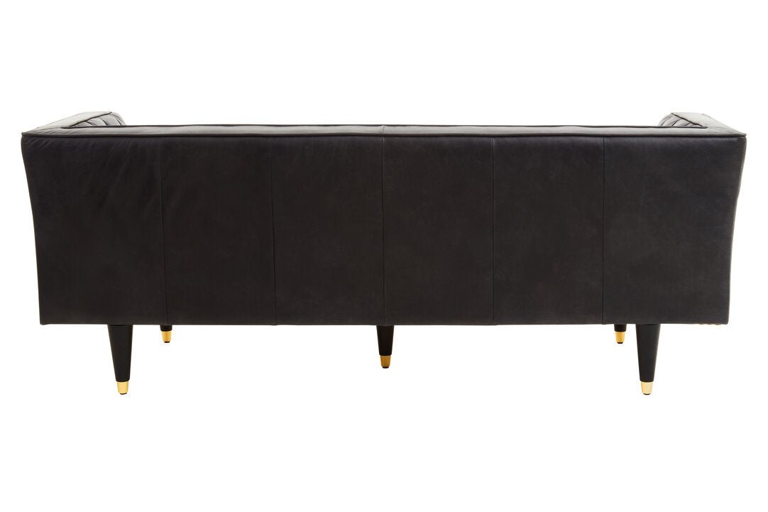 Monarch Three Seater Black Leather Sofa With Flared Arms