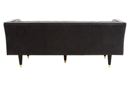 Monarch Three Seater Black Leather Sofa With Flared Arms