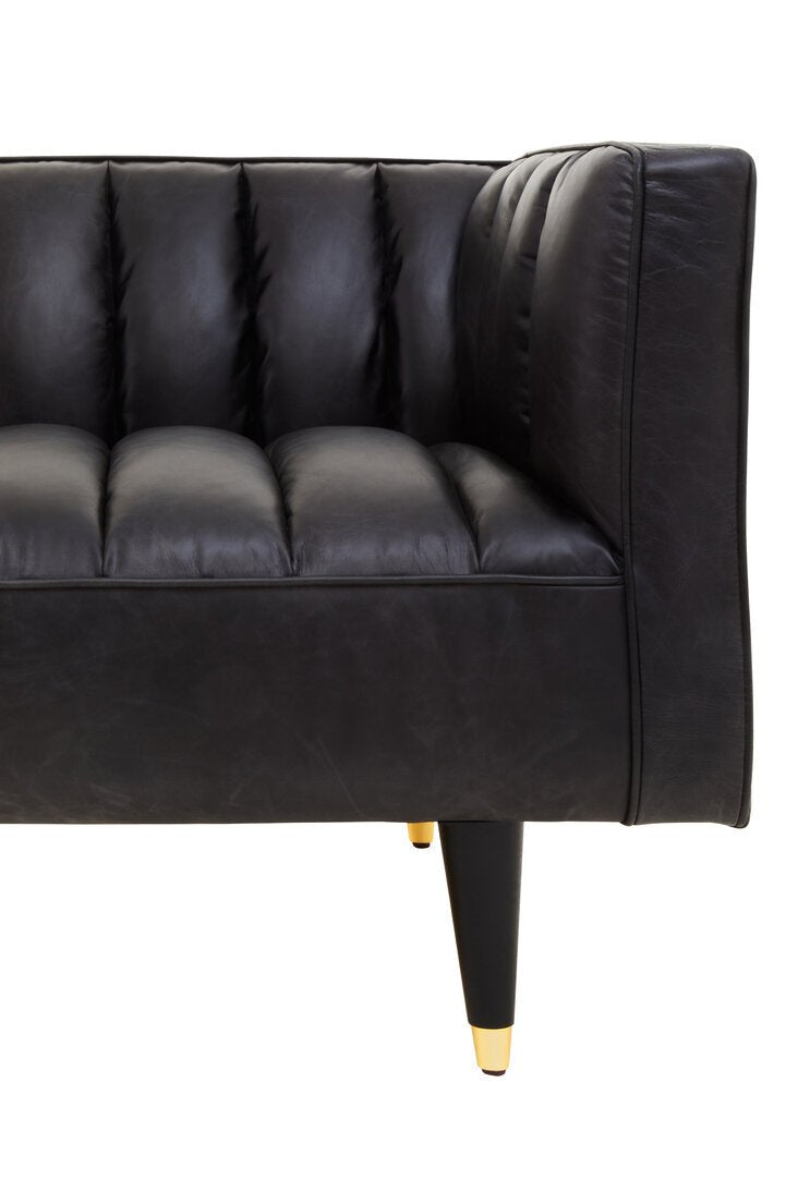 Monarch Three Seater Black Leather Sofa With Flared Arms