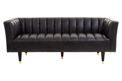 Monarch Three Seater Black Leather Sofa With Flared Arms