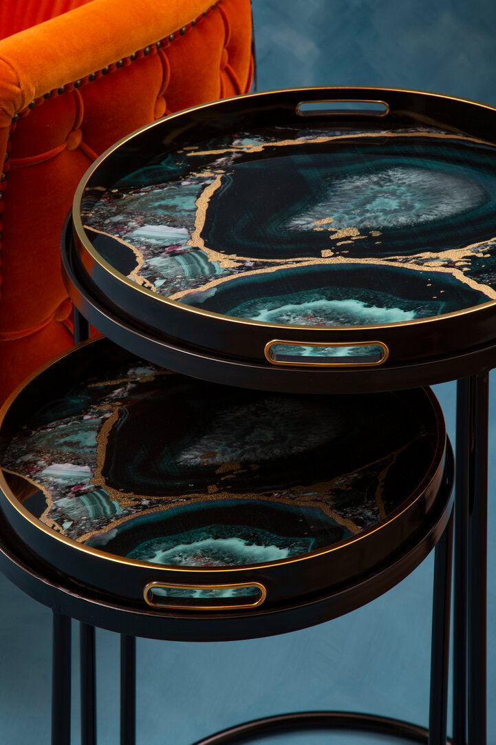 Stella Set Of 2 Nesting Tables with Agate Effect