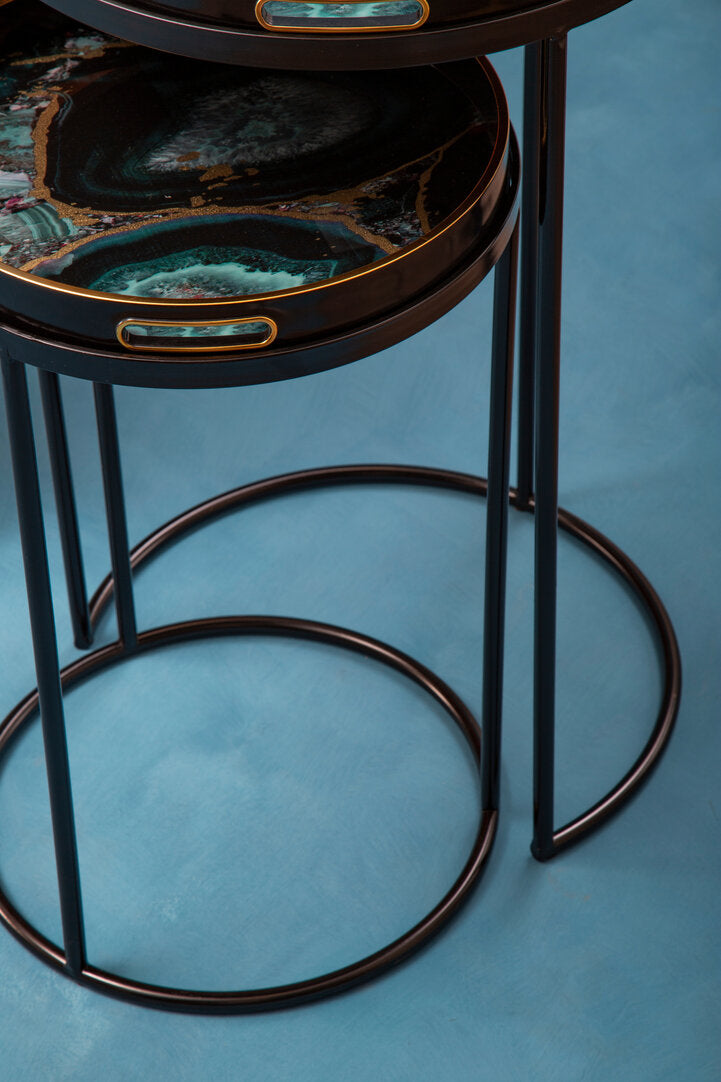 Stella Set Of 2 Nesting Tables with Agate Effect