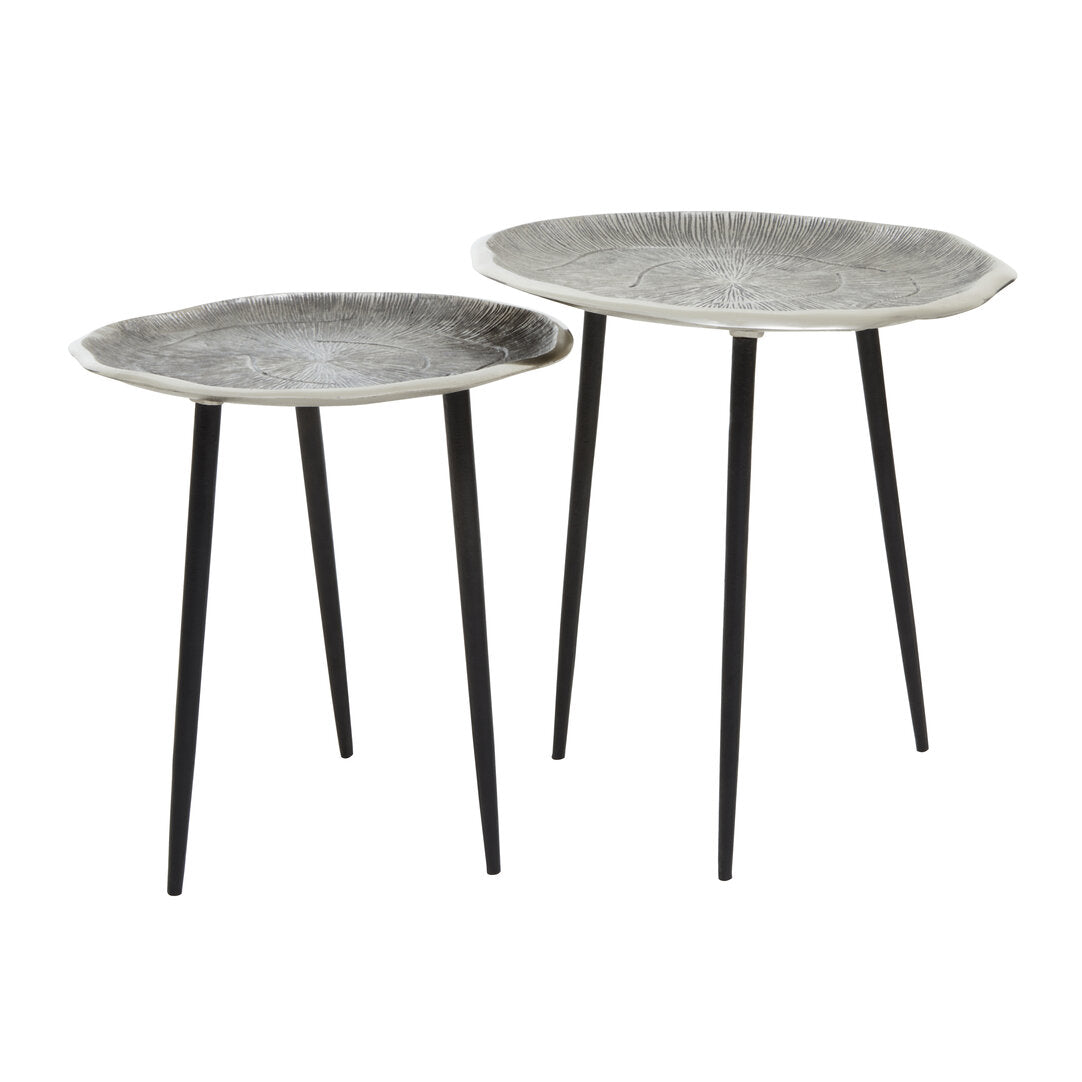 Forest Set Of Two Oak Effect Silver Top Side Tables