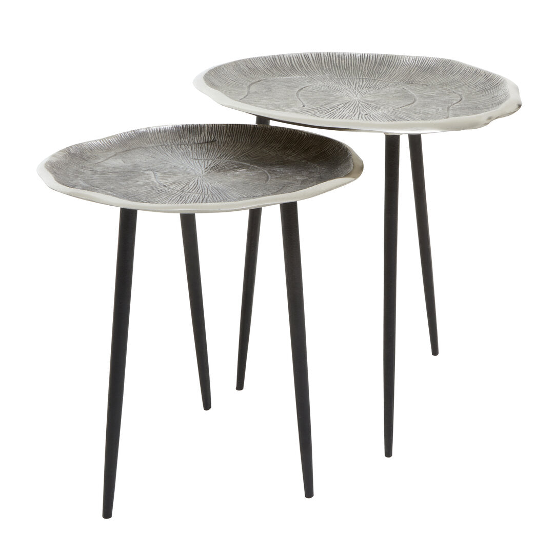 Forest Set Of Two Oak Effect Silver Top Side Tables