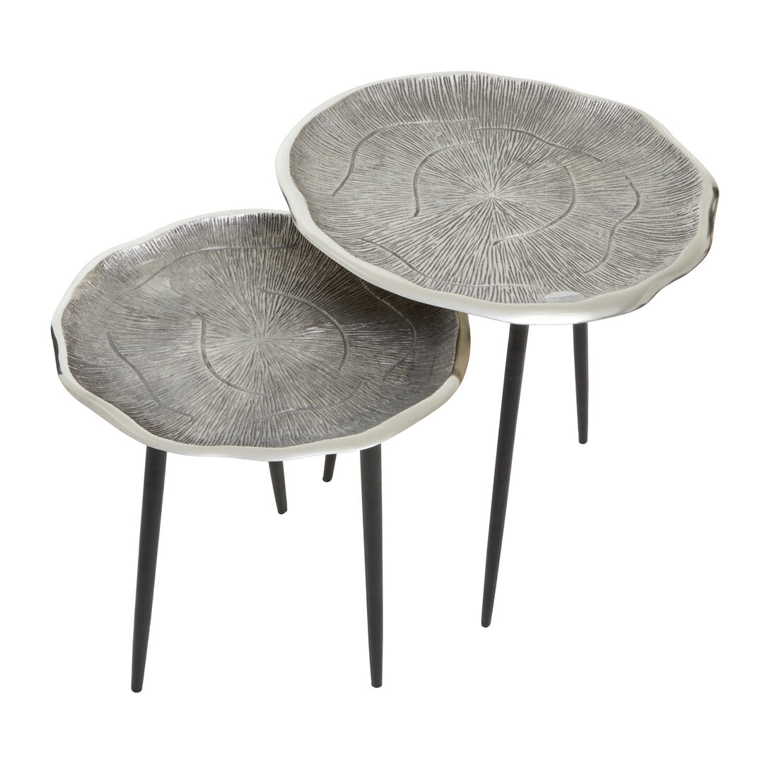 Forest Set Of Two Oak Effect Silver Top Side Tables