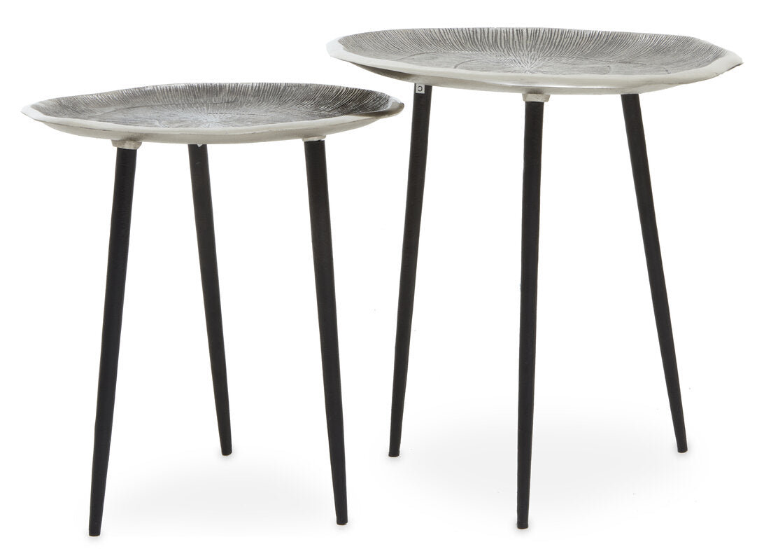 Forest Set Of Two Oak Effect Silver Top Side Tables