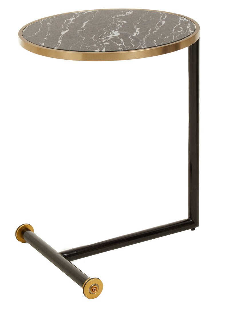 Lumina Black Glass and Marble Effect Side Table