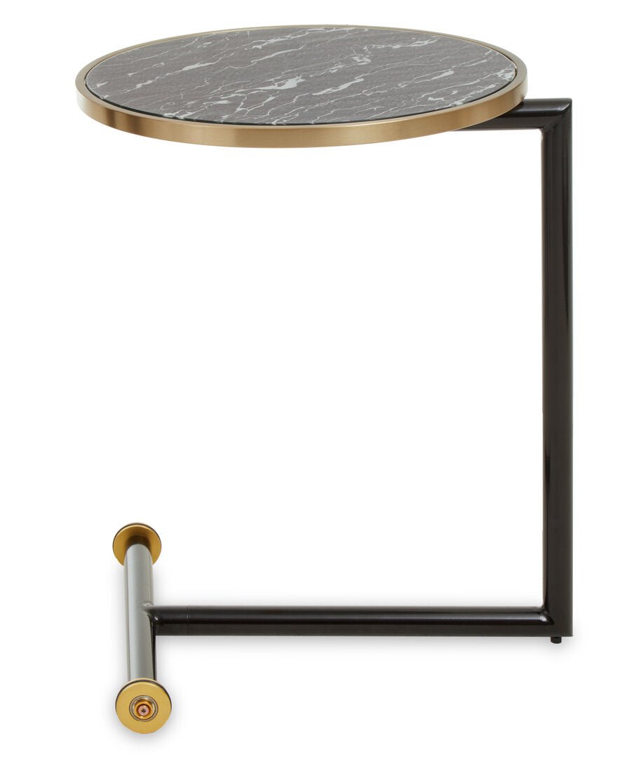 Lumina Black Glass and Marble Effect Side Table