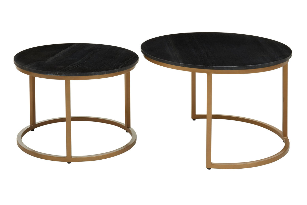 Nerello Nest Of Two Black Marble Top Round Coffee Tables