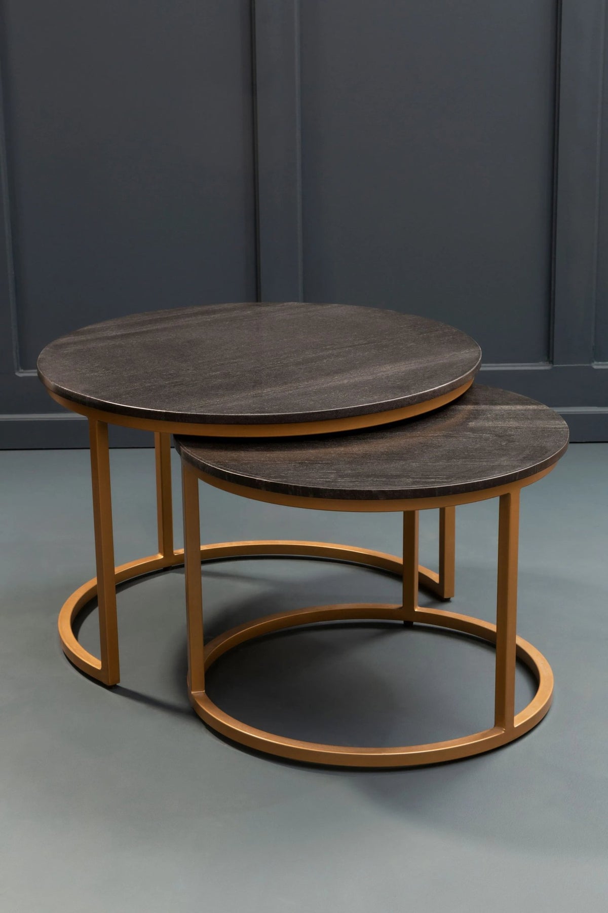 Nerello Nest Of Two Black Marble Top Round Coffee Tables